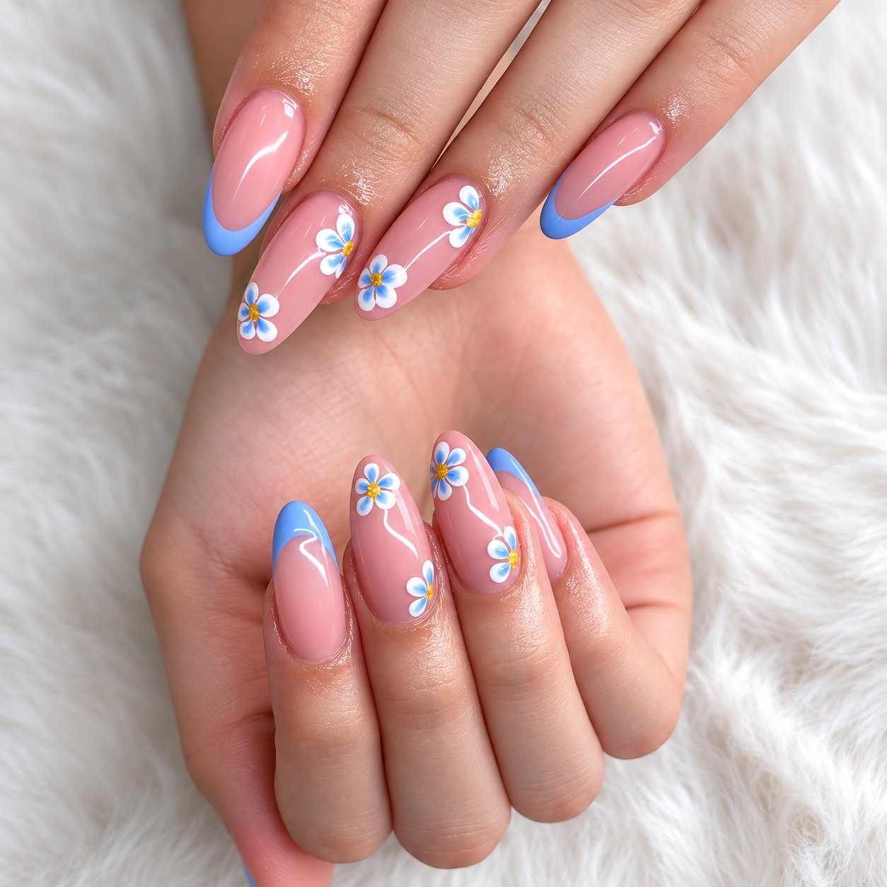 Blue French with little flowers